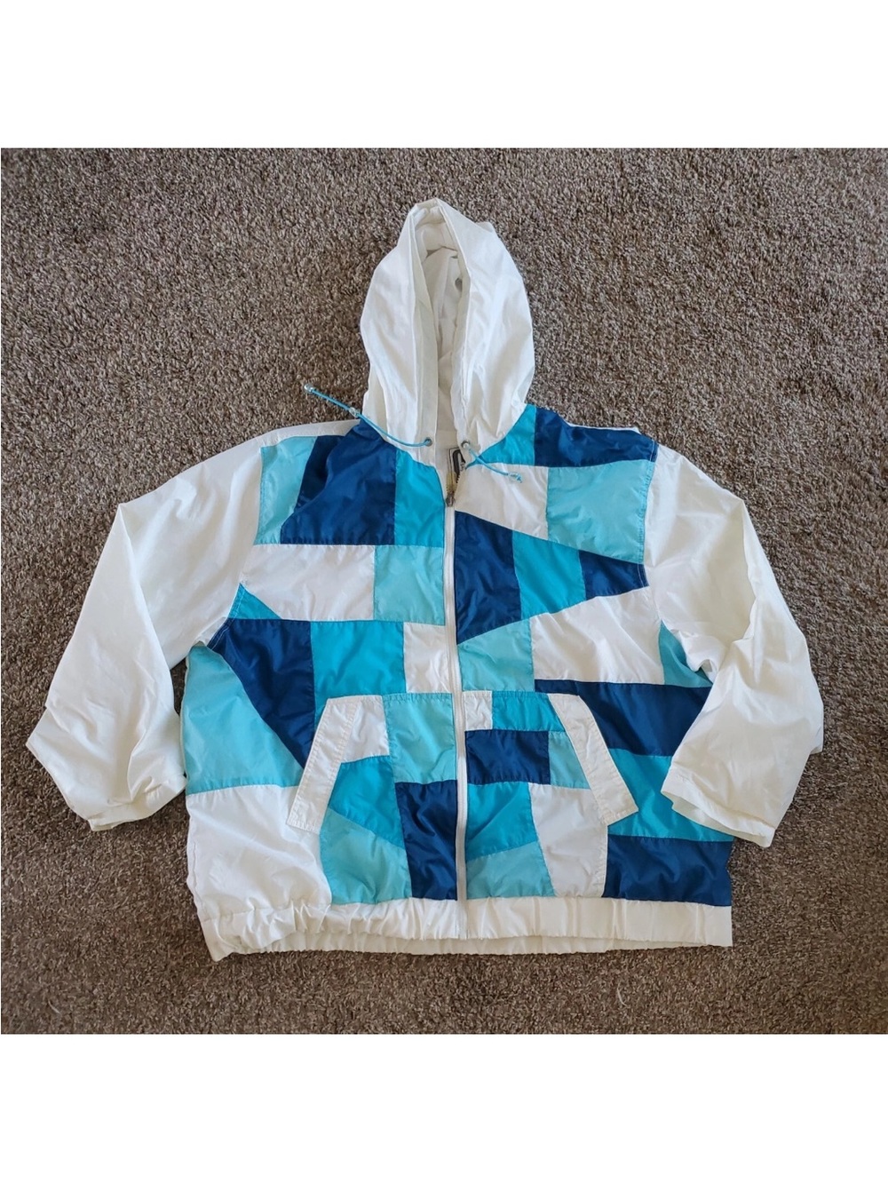 Vintage CS Signature Jacket Blue Color Block Full Zip Windbreaker Large